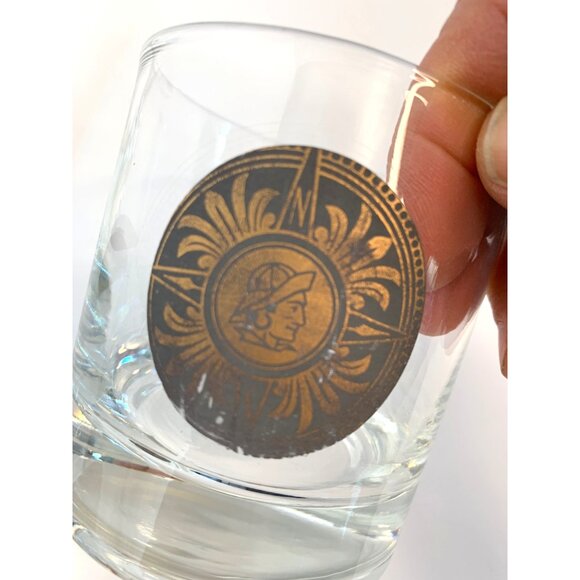 Set Of 3 Vintage Nautical Mid-Century Lowball Glasses Rocks Barware Compass - Picture 6 of 7